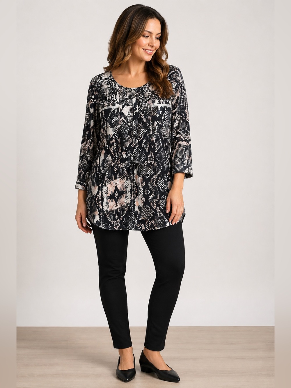 INC Women’s 12 Snakeskin Print Drawstring Tunic Blouse